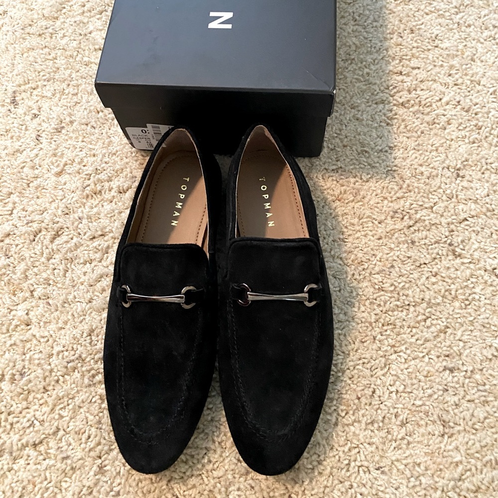 Topman snaffle loafers men; 100% black suede NEW!